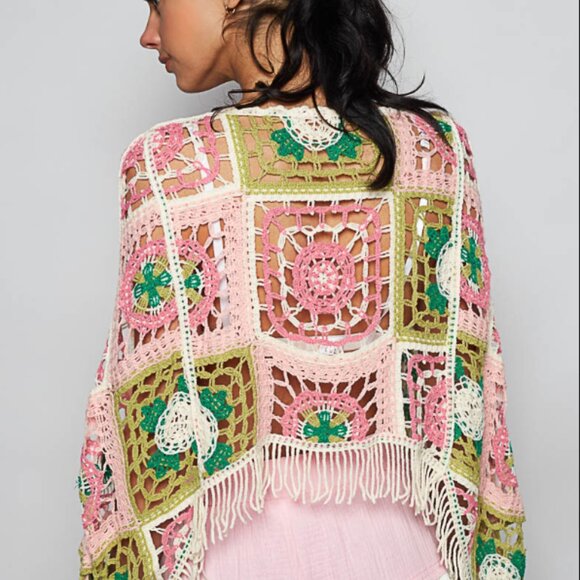 POL Boho Crochet Top Hippie Fringe Patchwork Sweater Festival Wear - Picture 5 of 11